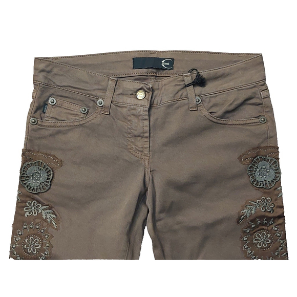 Just Cavalli Black Diamond Floral Brown Denim Slim Cropped Jeans Sz 26 NWT - Picture 11 of 16
